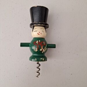 Antique Japan Wooden Corkscrew Hand Painted Christmas Solider 1950s